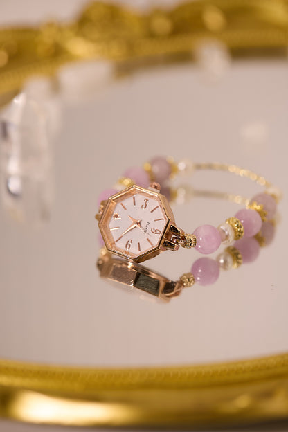 W005-紫鋰輝．淡水珍珠石英錶