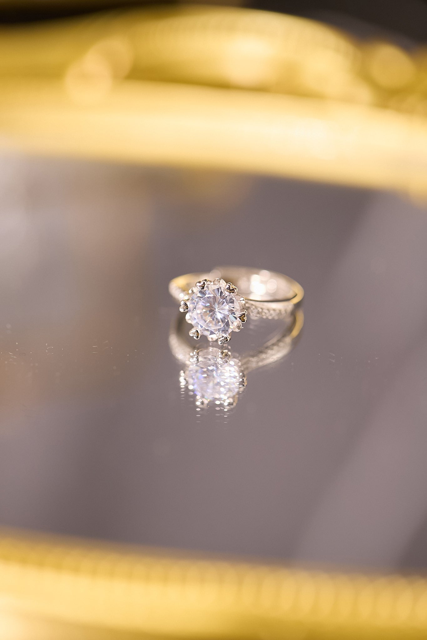 R105-2卡心心六爪莫桑鑽銀鍍鉑金開口戒指