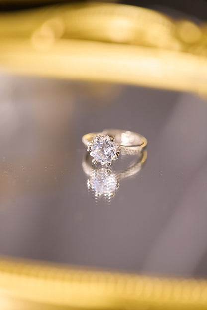 R105-2卡心心六爪莫桑鑽銀鍍鉑金開口戒指