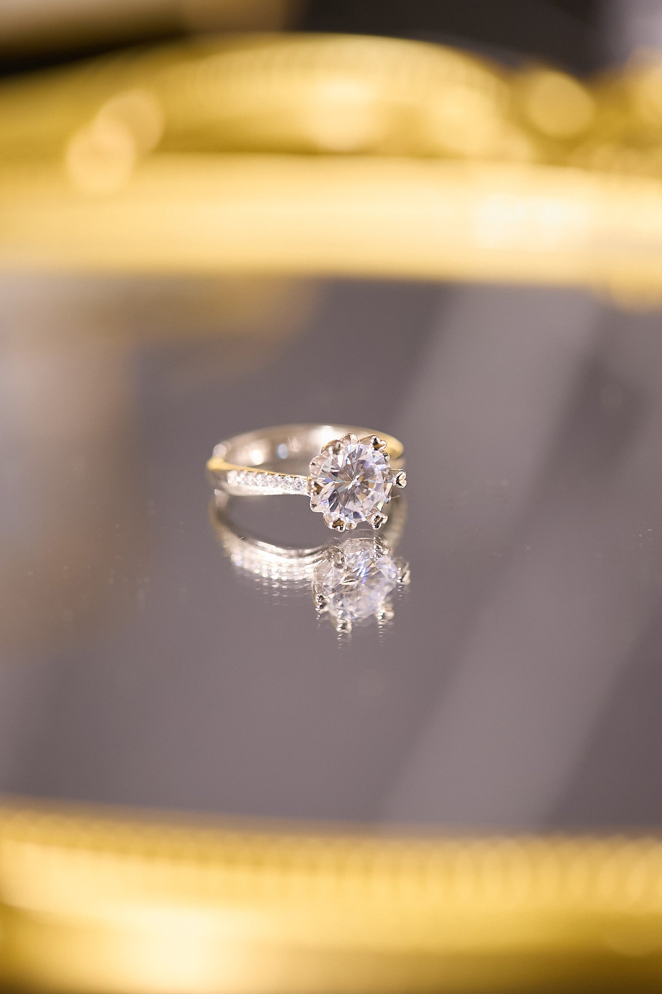 R105-2卡心心六爪莫桑鑽銀鍍鉑金開口戒指