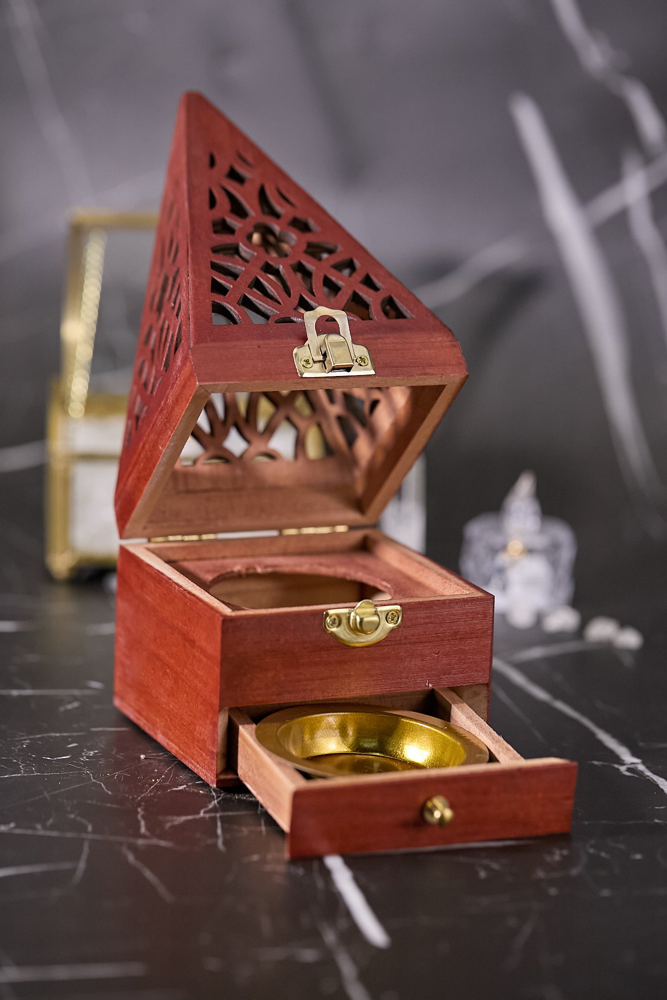 紅松木手串香燻消磁盒（大）