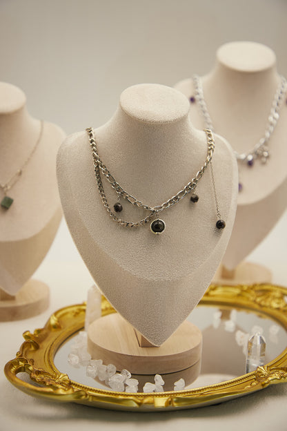 N004-黑曜石．銀曜石磁吸款頸鏈