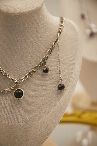 N004-黑曜石．銀曜石磁吸款頸鏈