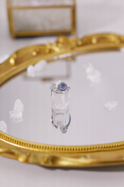 R038-海藍寶蝴蝶結開口戒指