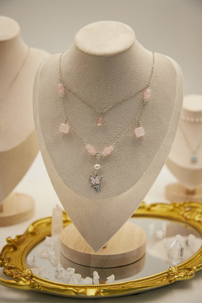 N009-粉晶雙層磁吸款頸鏈