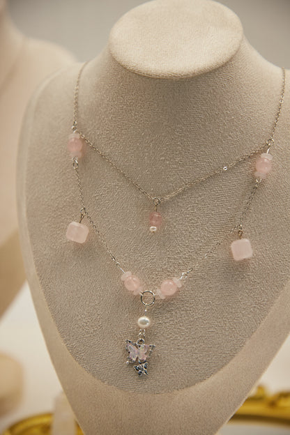 N009-粉晶雙層磁吸款頸鏈