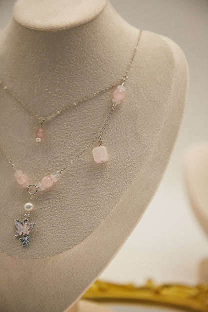 N009-粉晶雙層磁吸款頸鏈