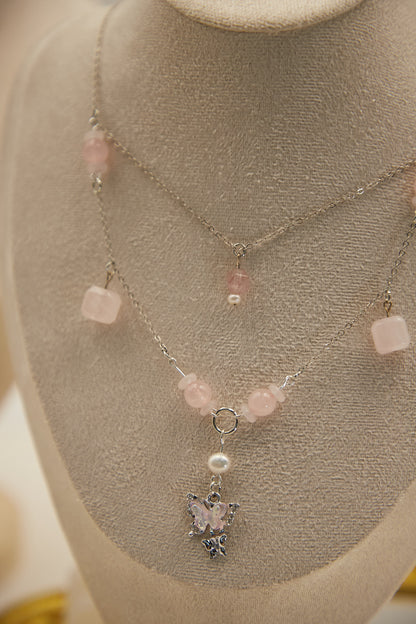 N009-粉晶雙層磁吸款頸鏈