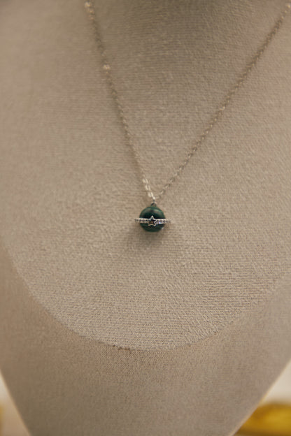N014-孔雀石星球吊墜連磁吸款頸鏈（銀色）