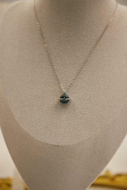 N014-孔雀石星球吊墜連磁吸款頸鏈（銀色）