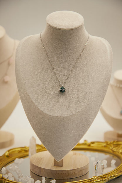 N014-孔雀石星球吊墜連磁吸款頸鏈（銀色）