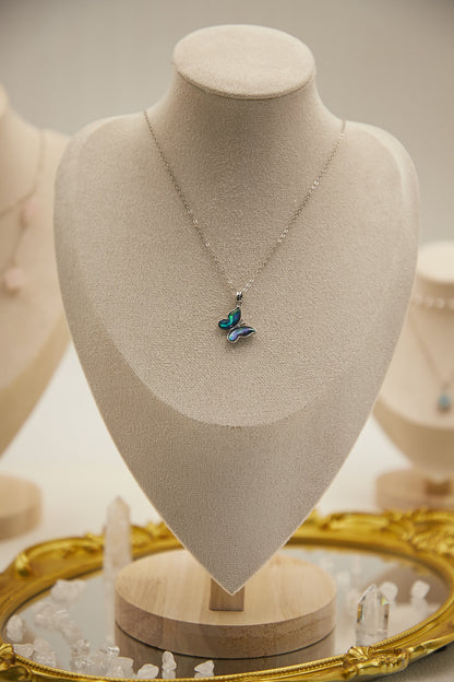 N015-貝母蝴蝶款吊墜連磁吸款頸鏈（銀色）