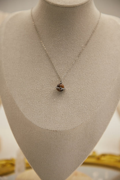 N017-虎眼石星球吊墜連磁吸款頸鏈（銀色）