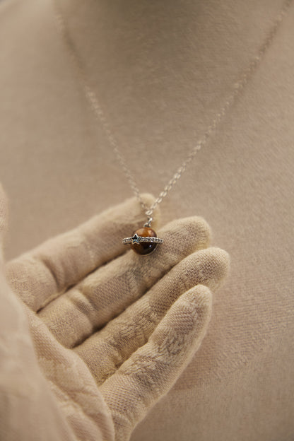 N017-虎眼石星球吊墜連磁吸款頸鏈（銀色）