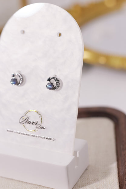 E028-灰月光星月型耳釘