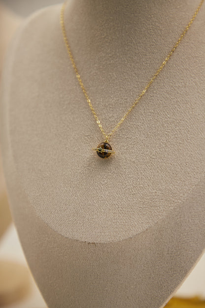 N019-虎眼石星球吊墜連磁吸款頸鏈（金色）