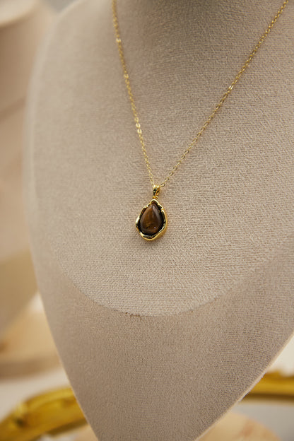 N020-虎眼石吊墜連磁吸款頸鏈（金色）