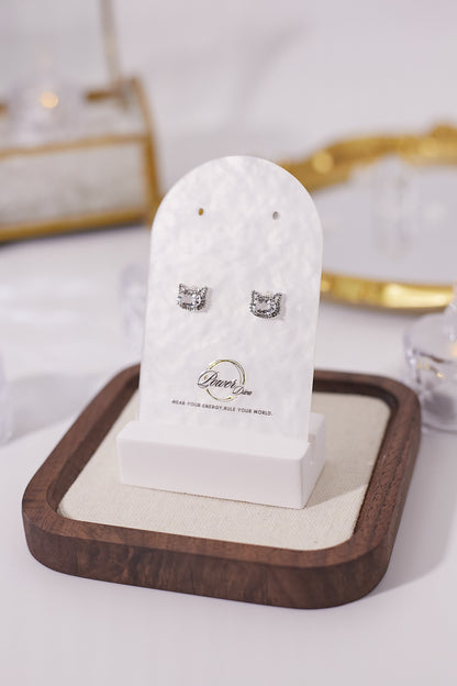 E033-白水晶貓貓耳釘