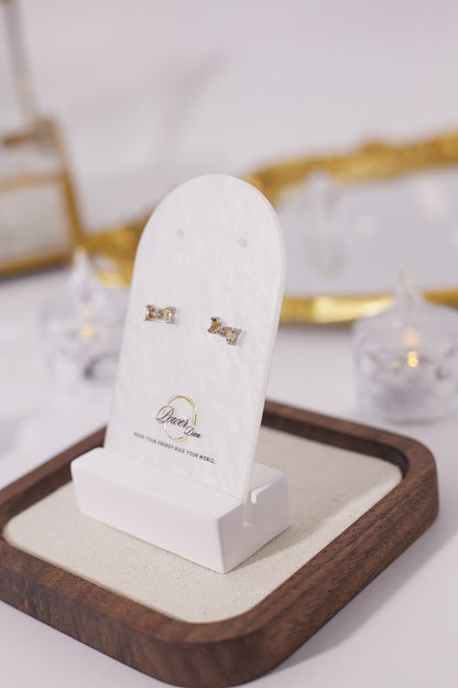 E034-黃水晶蝴蝶結耳釘