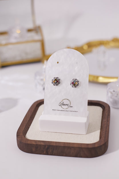 E036-碧璽四葉草形鋯石耳釘