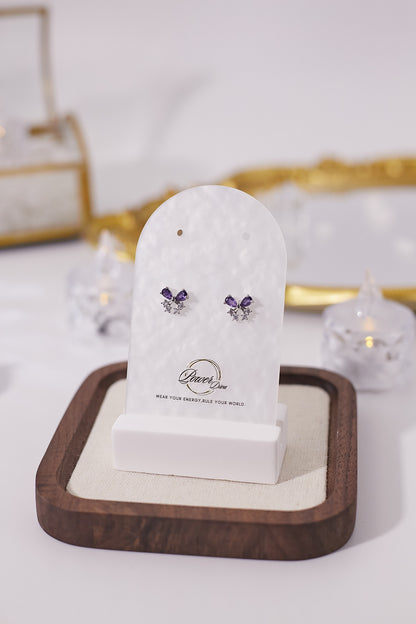 E037-紫晶蝴蝶結形耳釘