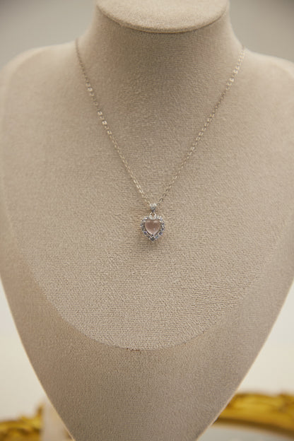 N026-粉晶心形吊墜連磁吸款頸鏈