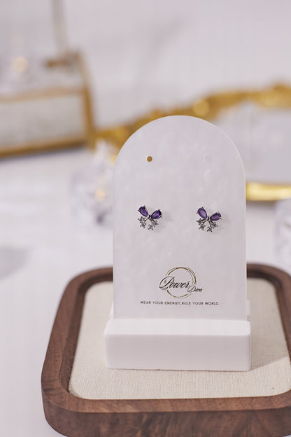 E037-紫晶蝴蝶結形耳釘