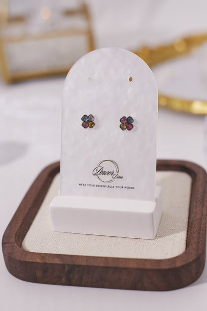 E038-碧璽四葉草形耳釘(3mm)