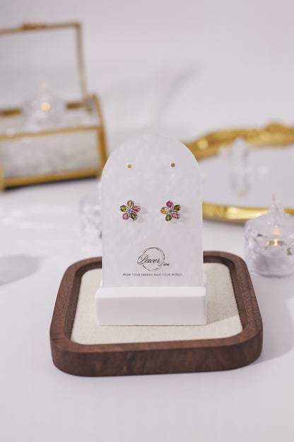 E039-碧璽花形耳釘