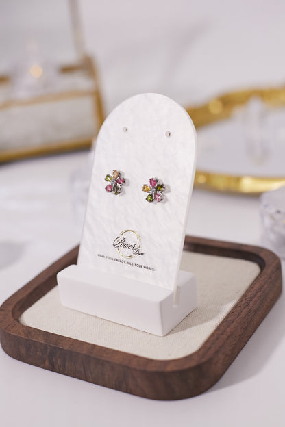 E039-碧璽花形耳釘