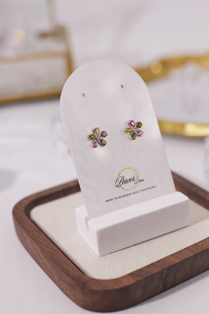 E039-碧璽花形耳釘