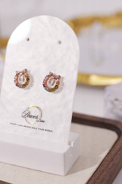 E040-碧璽蝴蝶結圈形耳釘