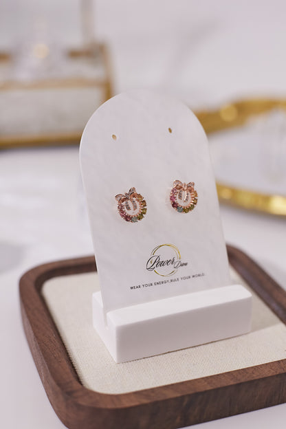 E040-碧璽蝴蝶結圈形耳釘