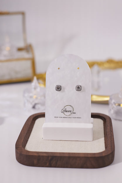 E064-白水晶方形鋯石耳釘