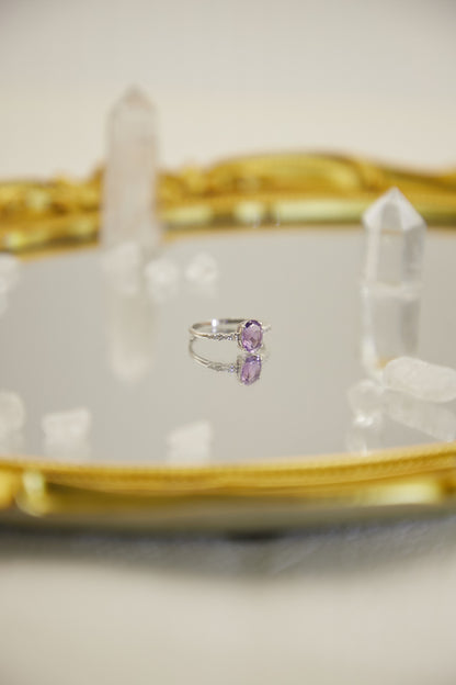 R026-  紫晶S925開口戒指