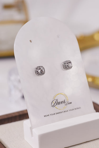 E064-白水晶方形鋯石耳釘