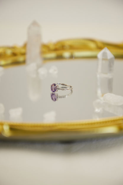 R026-  紫晶S925開口戒指