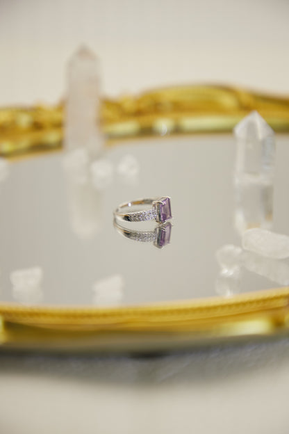 R027-  紫晶S925開口戒指