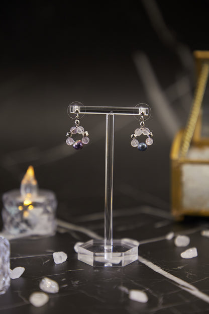 E005-紫超七．染黑巴洛克珍珠小圈耳環