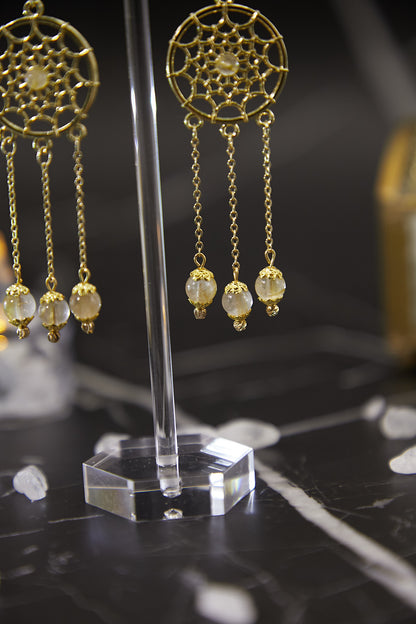 E009-金髮晶吊鏈波希米亞風耳環