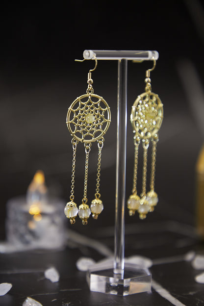 E009-金髮晶吊鏈波希米亞風耳環