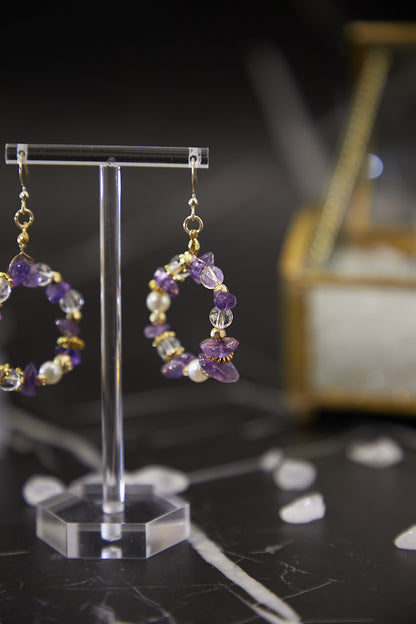 E010-紫晶．淡水珍珠圈圈耳環