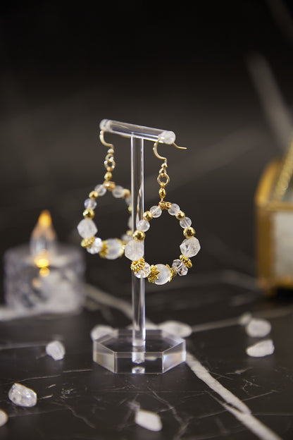 E013-藍月亮．白水晶．圈圈耳環