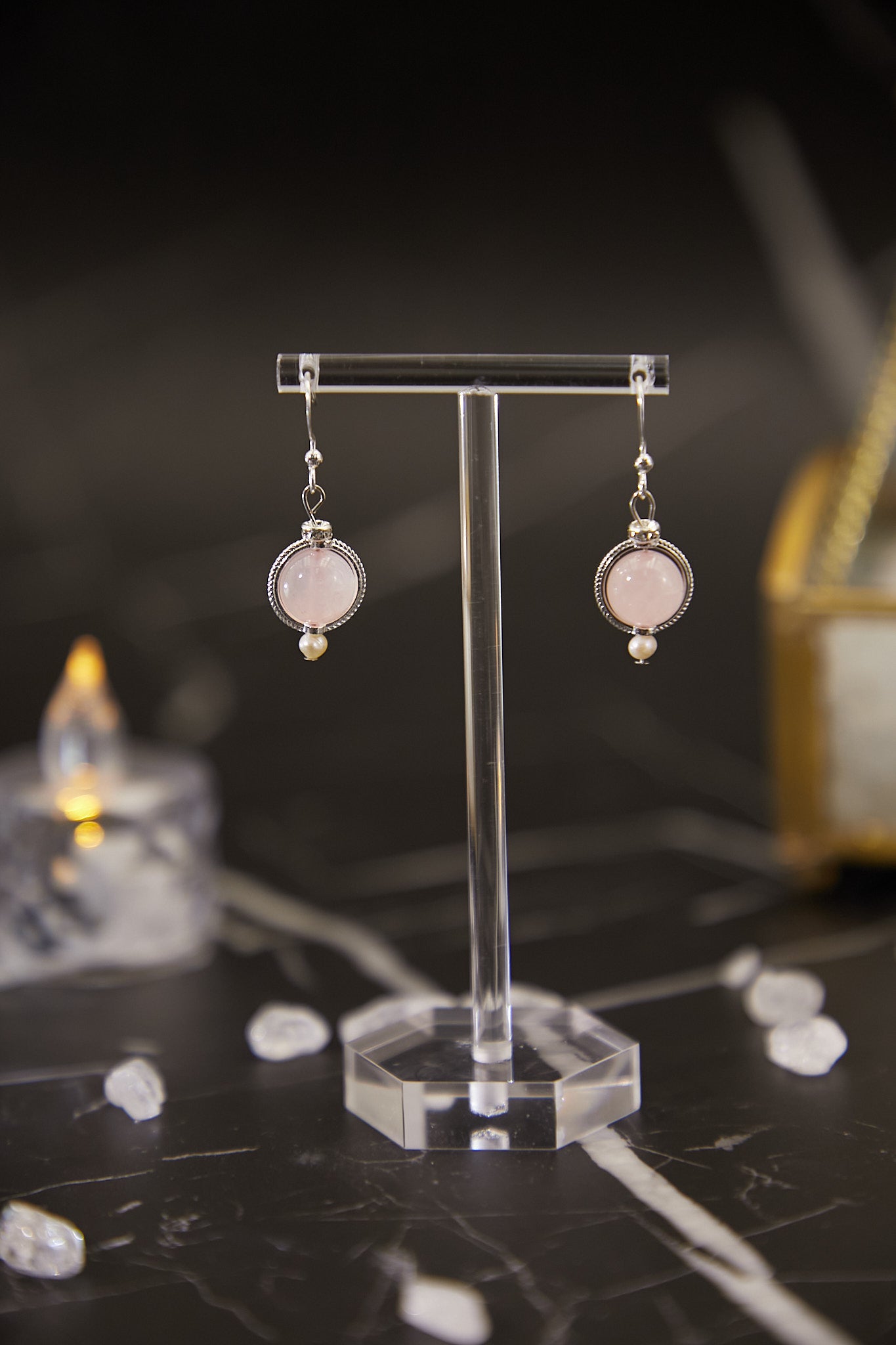 E017-粉晶圓環耳鈎