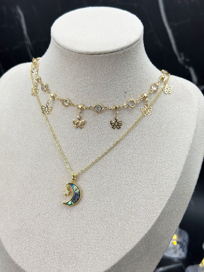 N029-白水晶．貝母雙鏈磁吸款頸鏈