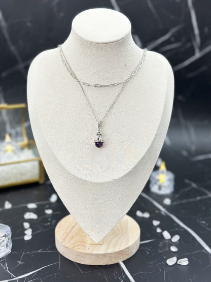 N032-紫晶星球雙鏈磁吸款頸鏈