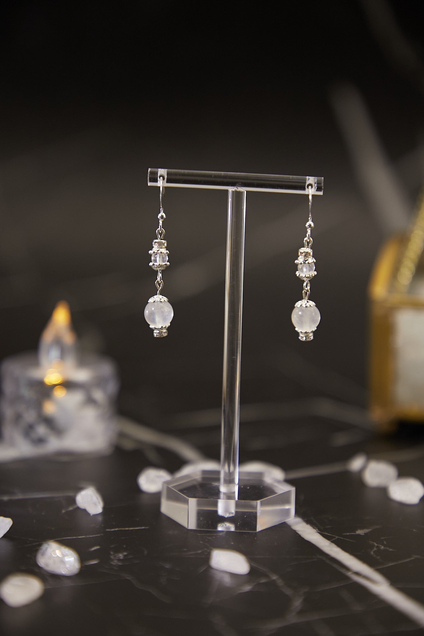 E023-藍月亮閃閃耳鈎