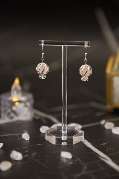 E024-粉晶．白水晶星球款耳鈎