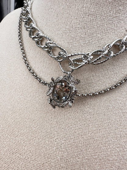 N034-白水晶雙鏈磁吸款頸鏈