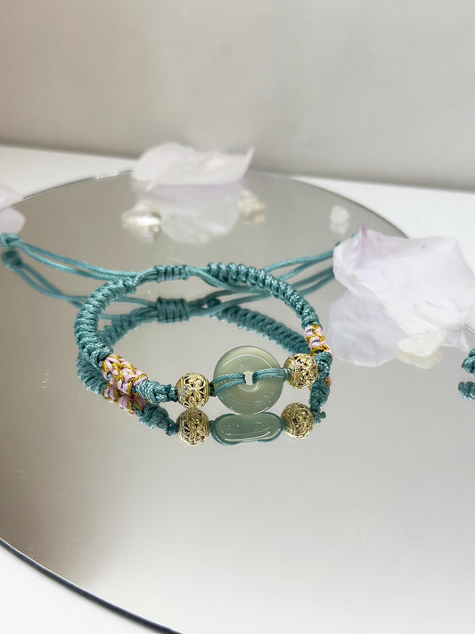 C101-冰種綠玉髓平安扣小童手繩（包括加持）